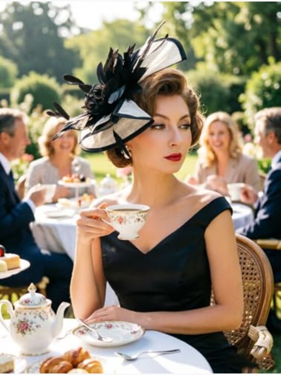 Women Fascinator Derby Church Tea Party Wedding Flower Feather Headpiece with main image 6